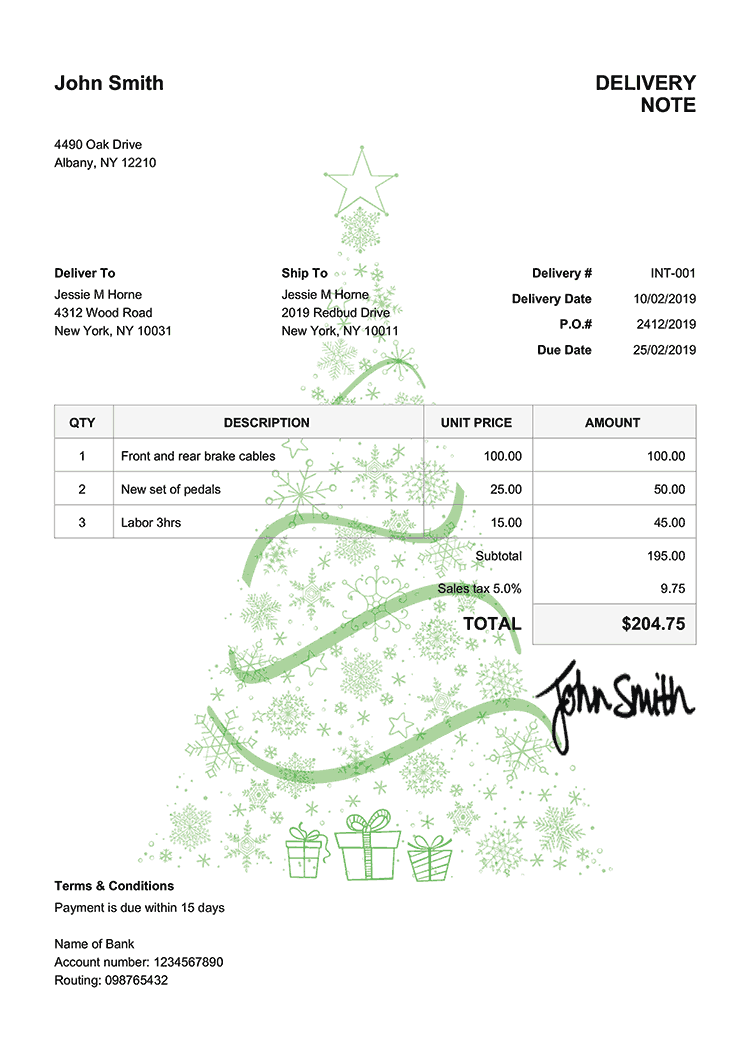Delivery Note Template En Christmas Tree Green 
