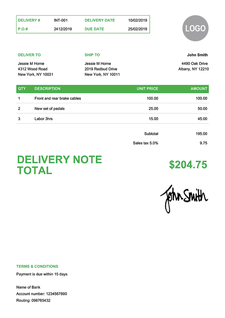 Delivery Note Template En Clean Green 