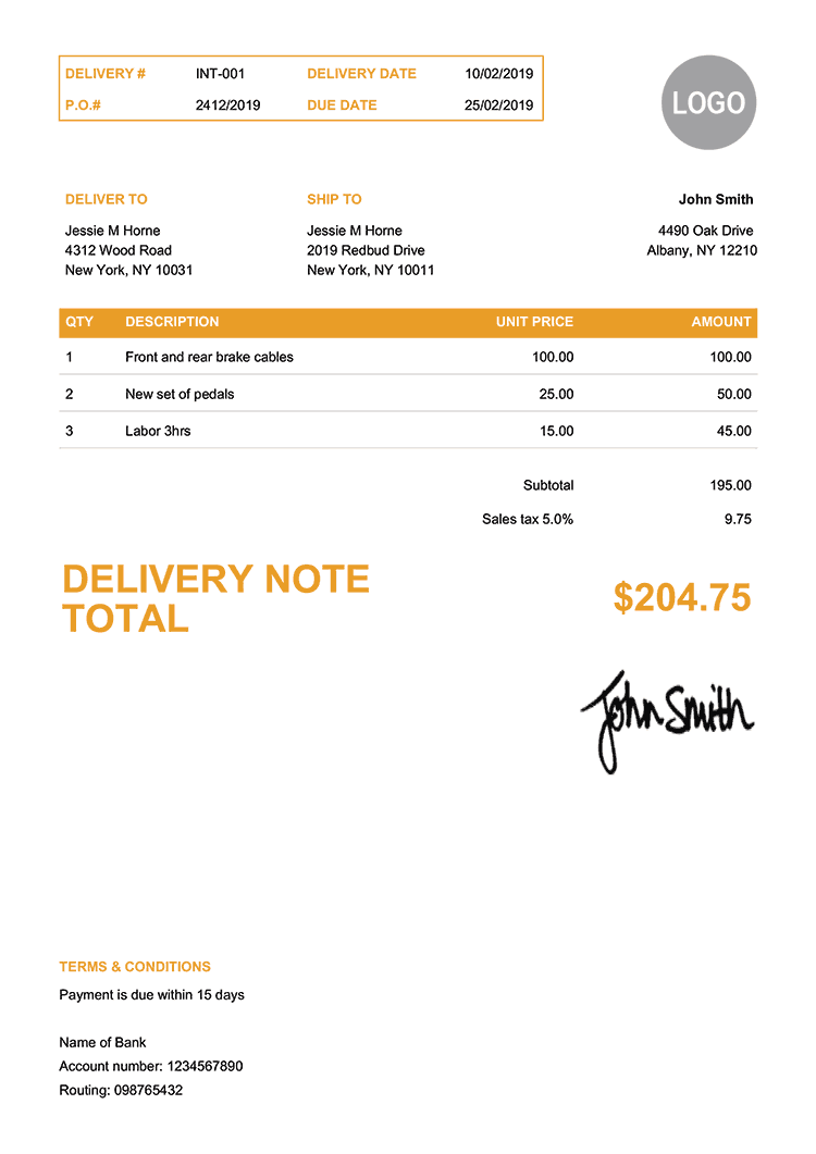 Delivery Note Template En Clean Yellow 