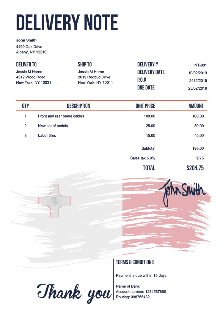 Delivery Note Template En Flag Of Malta 