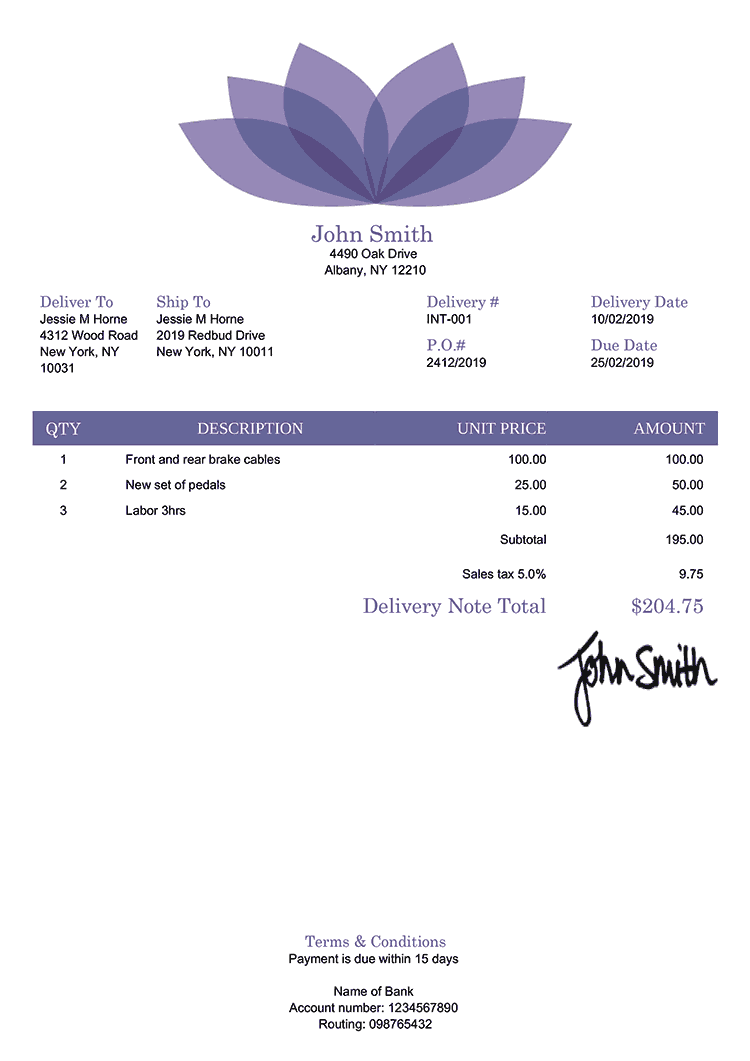 Delivery Note Template En Lotus Purple 