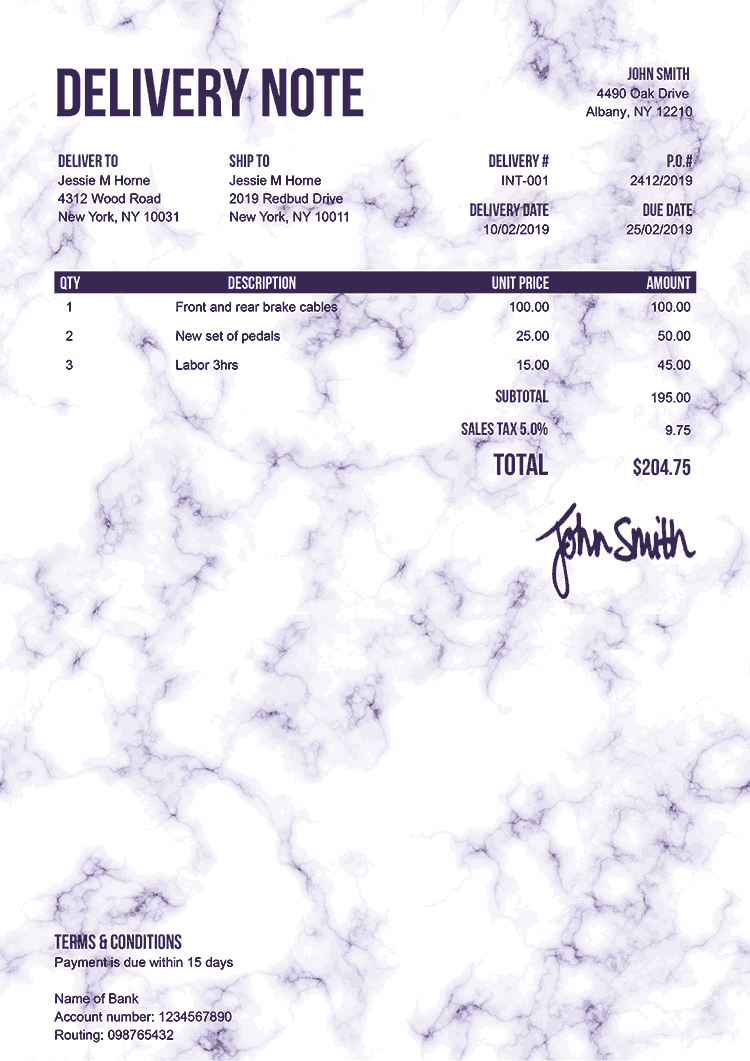 Delivery Note Template En Marble Purple 