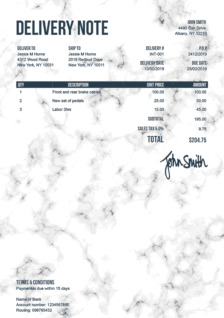 Delivery Note Template En Marble White 