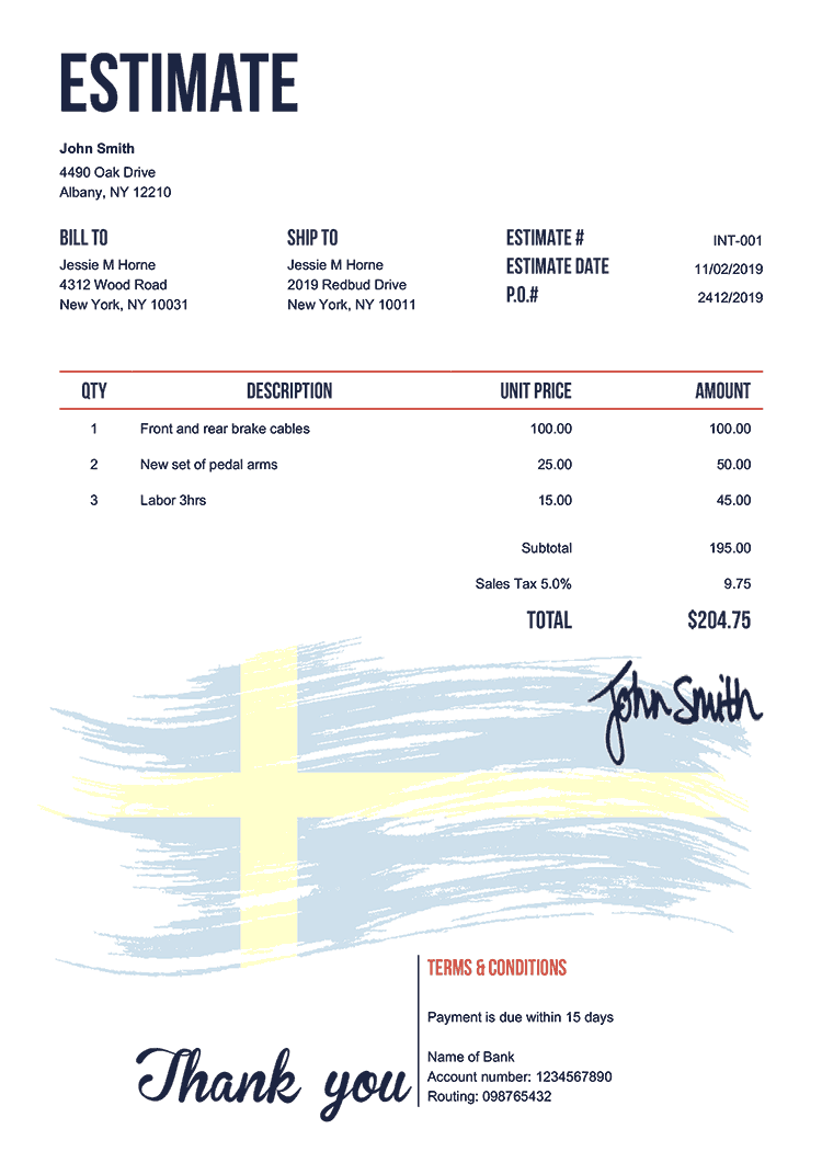 Estimate Template En Flag Of Sweden 