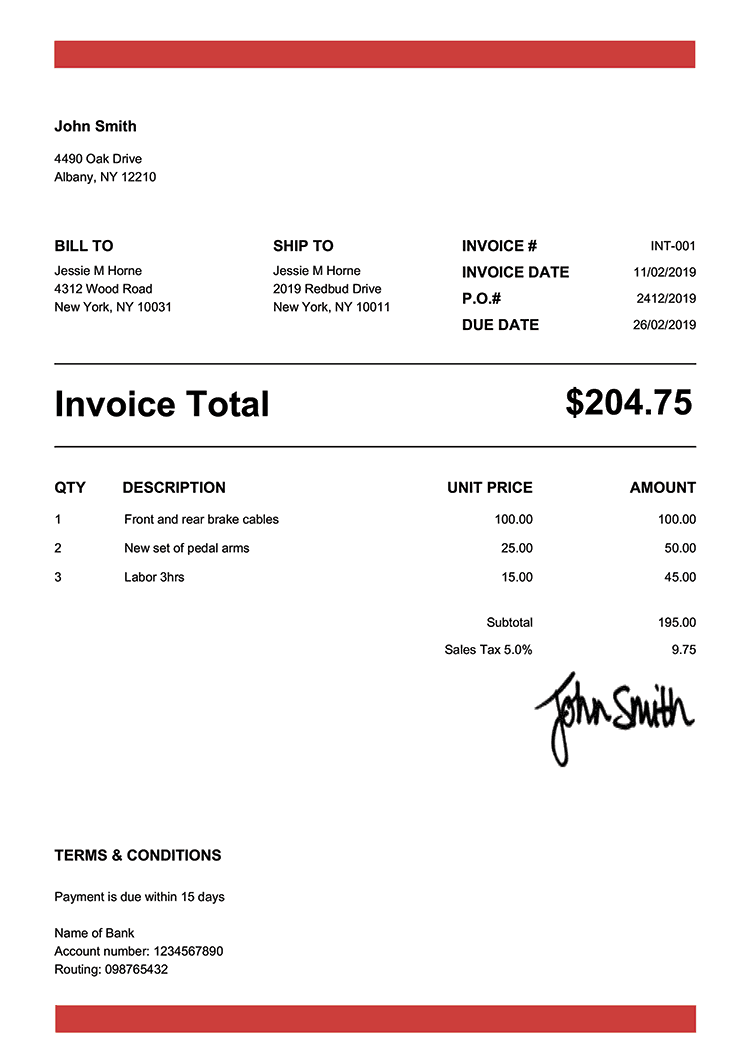 Invoice Template En Band Red 