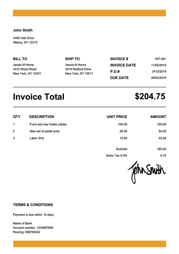 Invoice Template En Band Yellow 