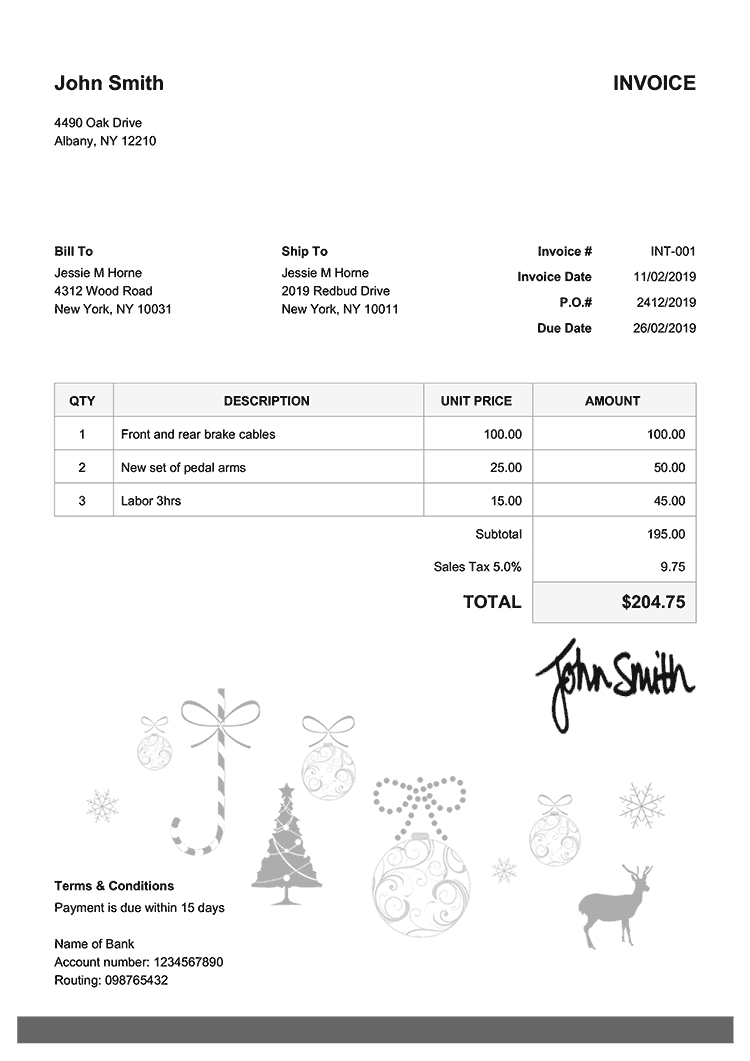 Invoice Template En Christmas Decoration Black 