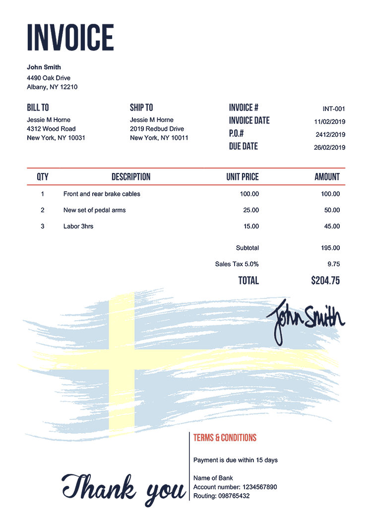 Invoice Template En Flag Of Sweden 